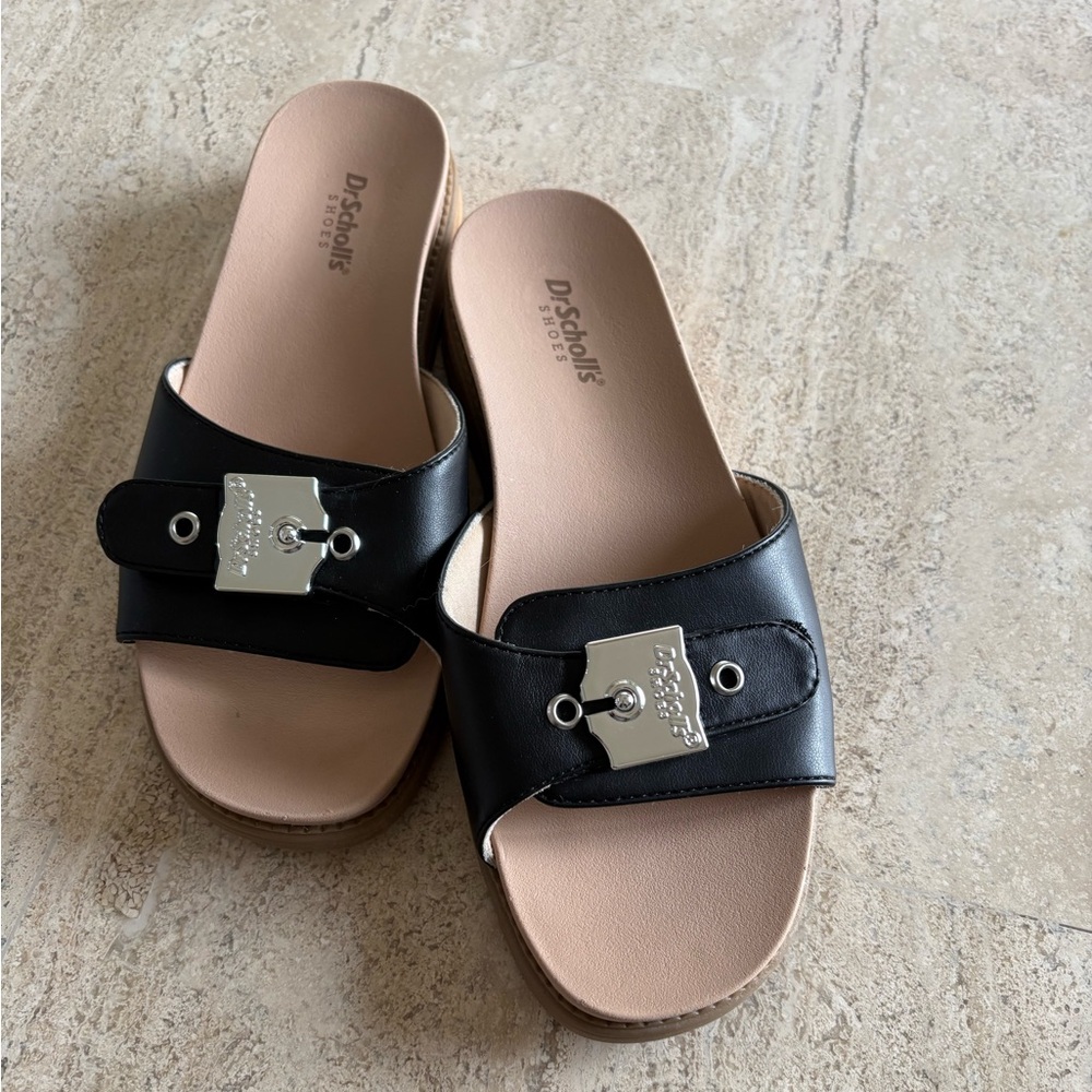 Dr. Scholl's Black Slides with Silver Accent